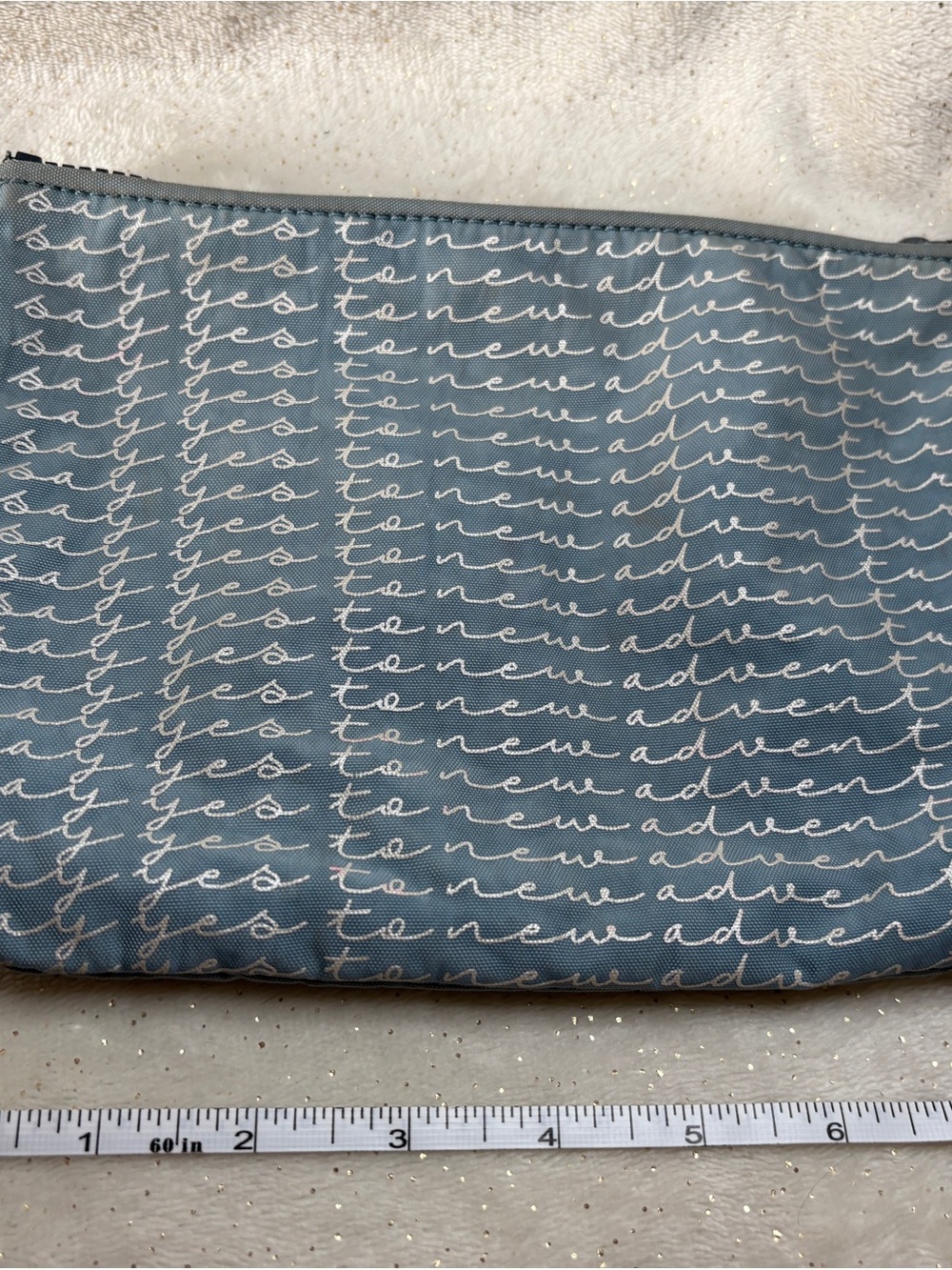 Kipling Blue-Grey Script Print Nylon Zip Pouch Wristlet